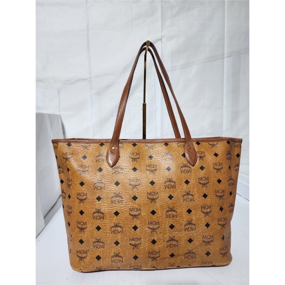 SOLD***Authentic MCM Visetos Striped Shopper Tote Bag Brown - Picture 4 of 15